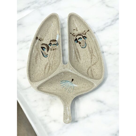 Vintage Red Wing Pottery Bob White Quail Pattern Triple Section Serving Bowl Rel - Picture 9 of 11